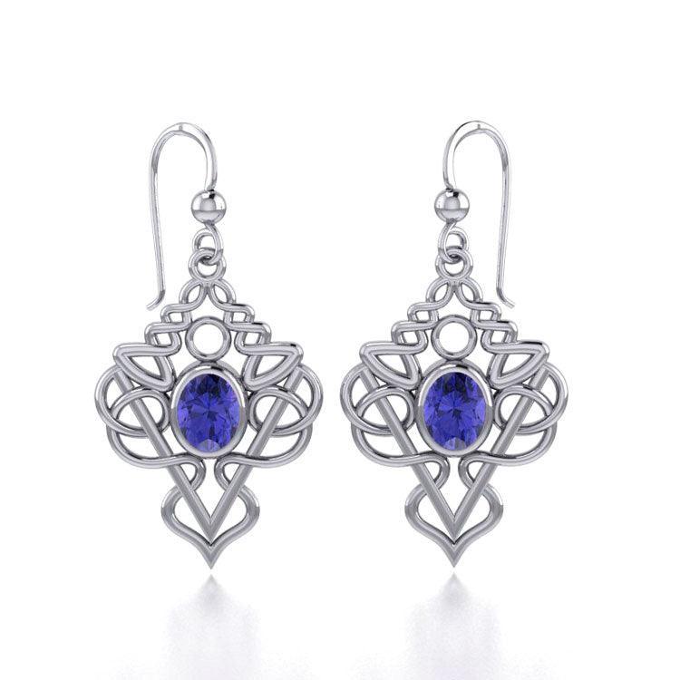 True Celtic pride ~ Sterling Silver Jewelry Scottish Thistle Hook Earrings with a Sparkling Gemstone TE593