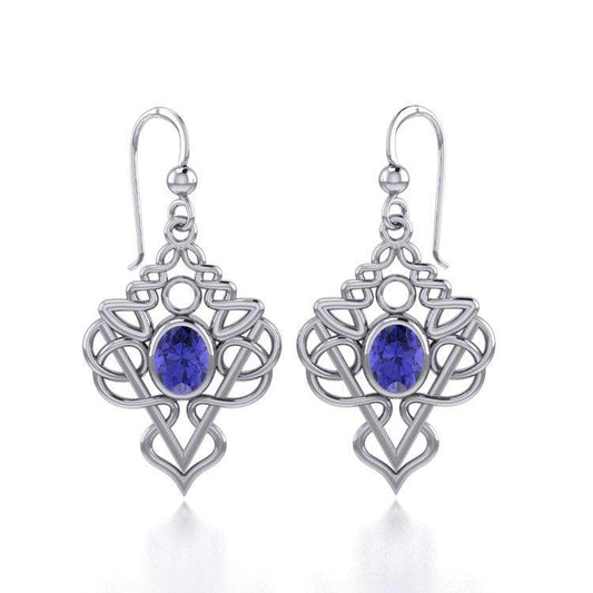 True Celtic pride ~ Sterling Silver Jewelry Scottish Thistle Hook Earrings with a Sparkling Gemstone TE593
