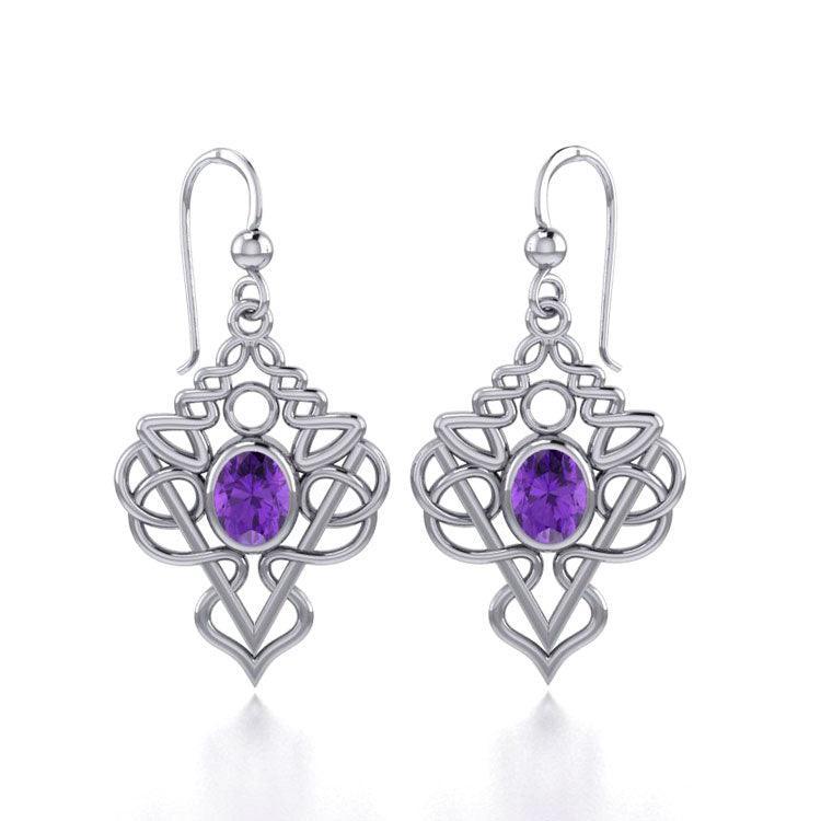 True Celtic pride ~ Sterling Silver Jewelry Scottish Thistle Hook Earrings with a Sparkling Gemstone TE593