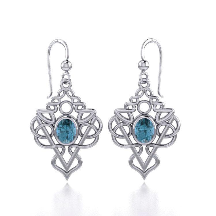 True Celtic pride ~ Sterling Silver Jewelry Scottish Thistle Hook Earrings with a Sparkling Gemstone TE593