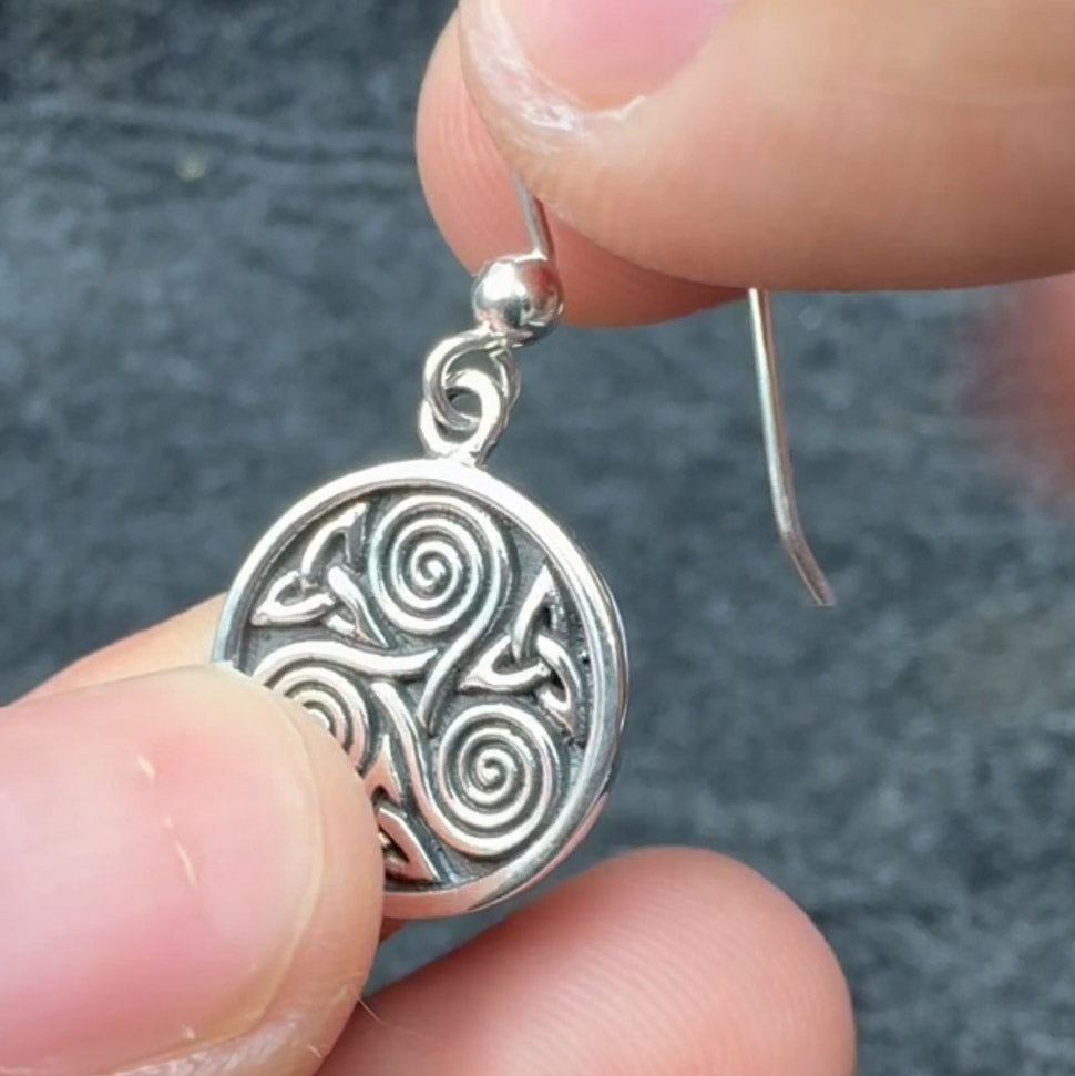 Celtic Triple Spiral And Trinity Sterling Silver Earrings TE651