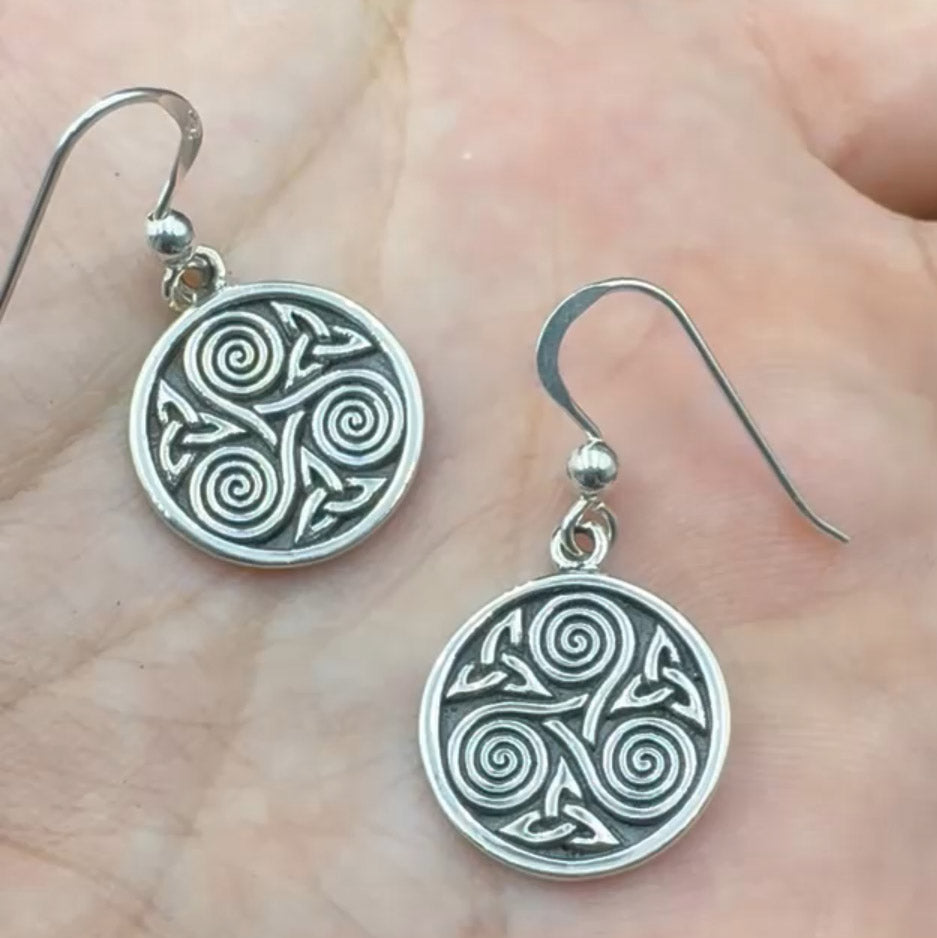 Celtic Triple Spiral And Trinity Sterling Silver Earrings TE651
