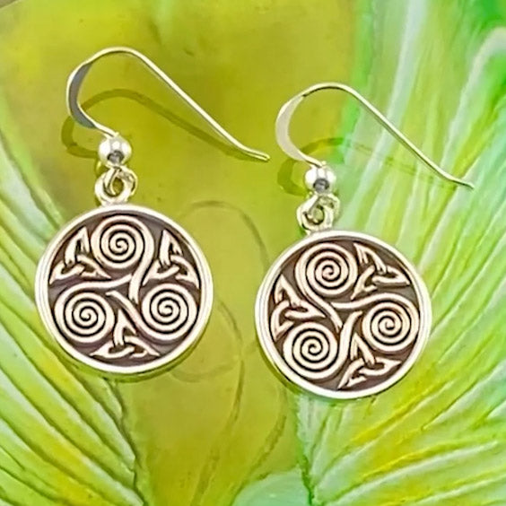 Celtic Triple Spiral And Trinity Sterling Silver Earrings TE651
