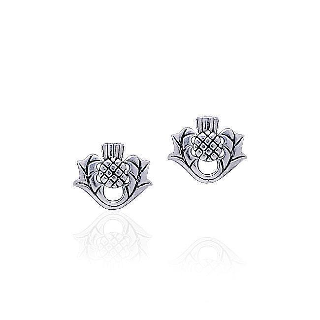Scottish Thistle Silver Post Earrings TE870