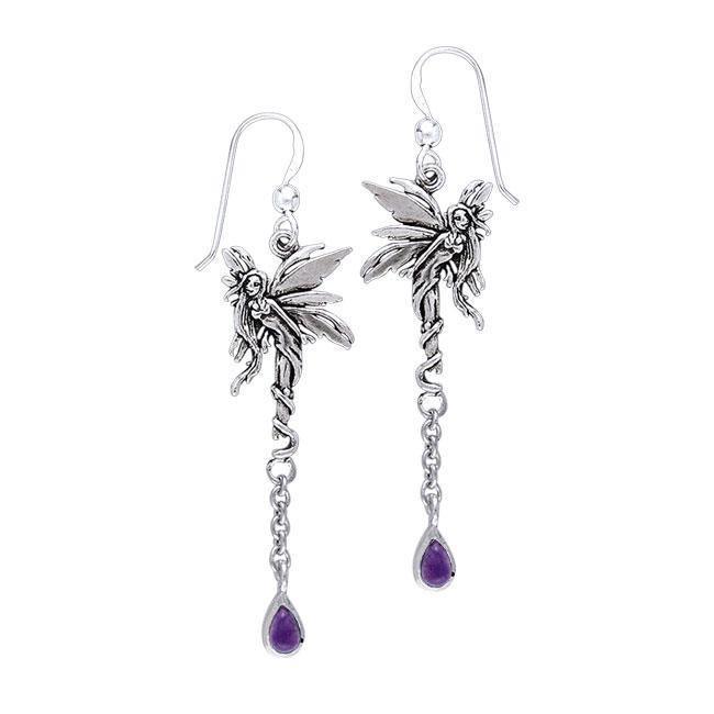 Firefly Fairy Silver Earrings with Dangling Gemstone TER001