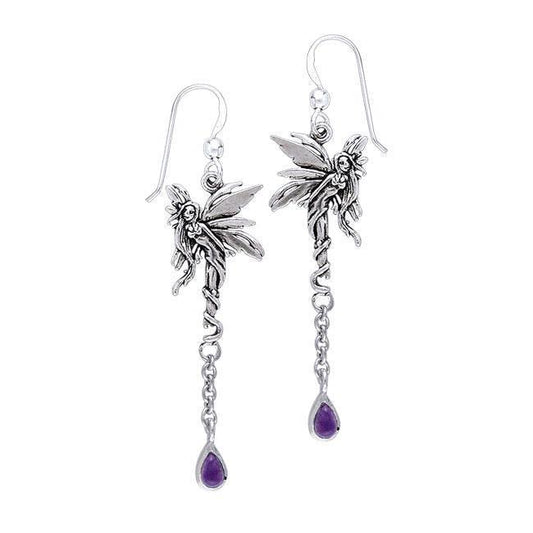 Firefly Fairy Silver Earrings with Dangling Gemstone TER001