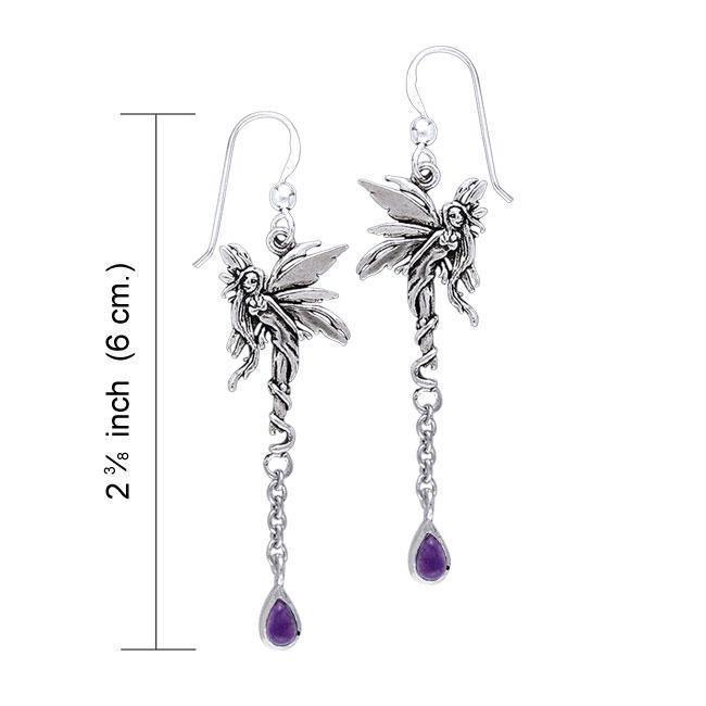 Firefly Fairy Silver Earrings with Dangling Gemstone TER001