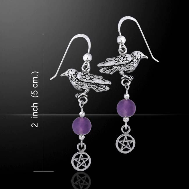 Raven & Pentacle Sterling Silver and Gem Earrings TER173