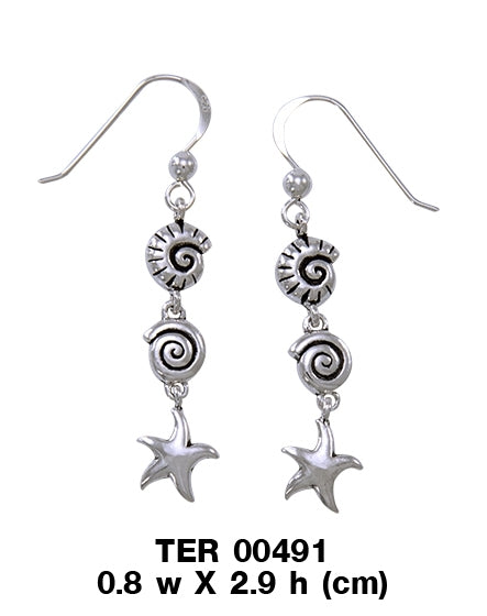 Seashell and Starfish Sterling Silver Earrings TER491