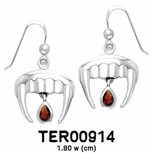 Vampire Teeth with Blood Drops Sterling Silver Earrings And Gem TER914