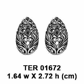 A strong emblem in full bloom ~ Large Celtic Thistle Sterling Silver Post Earrings TER1672