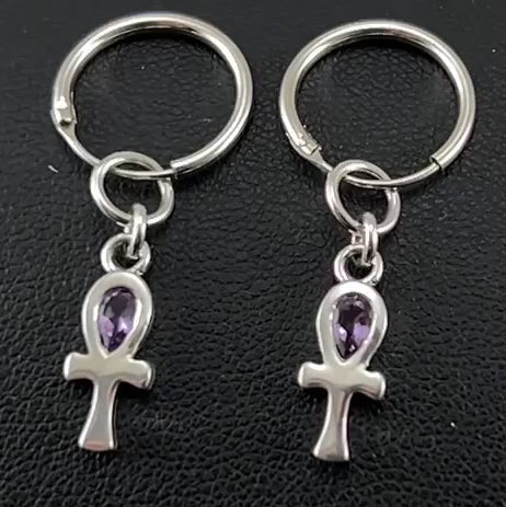 The cross of life ~ Sterling Silver Ankh Hoop Earrings with Gemstone TER2087