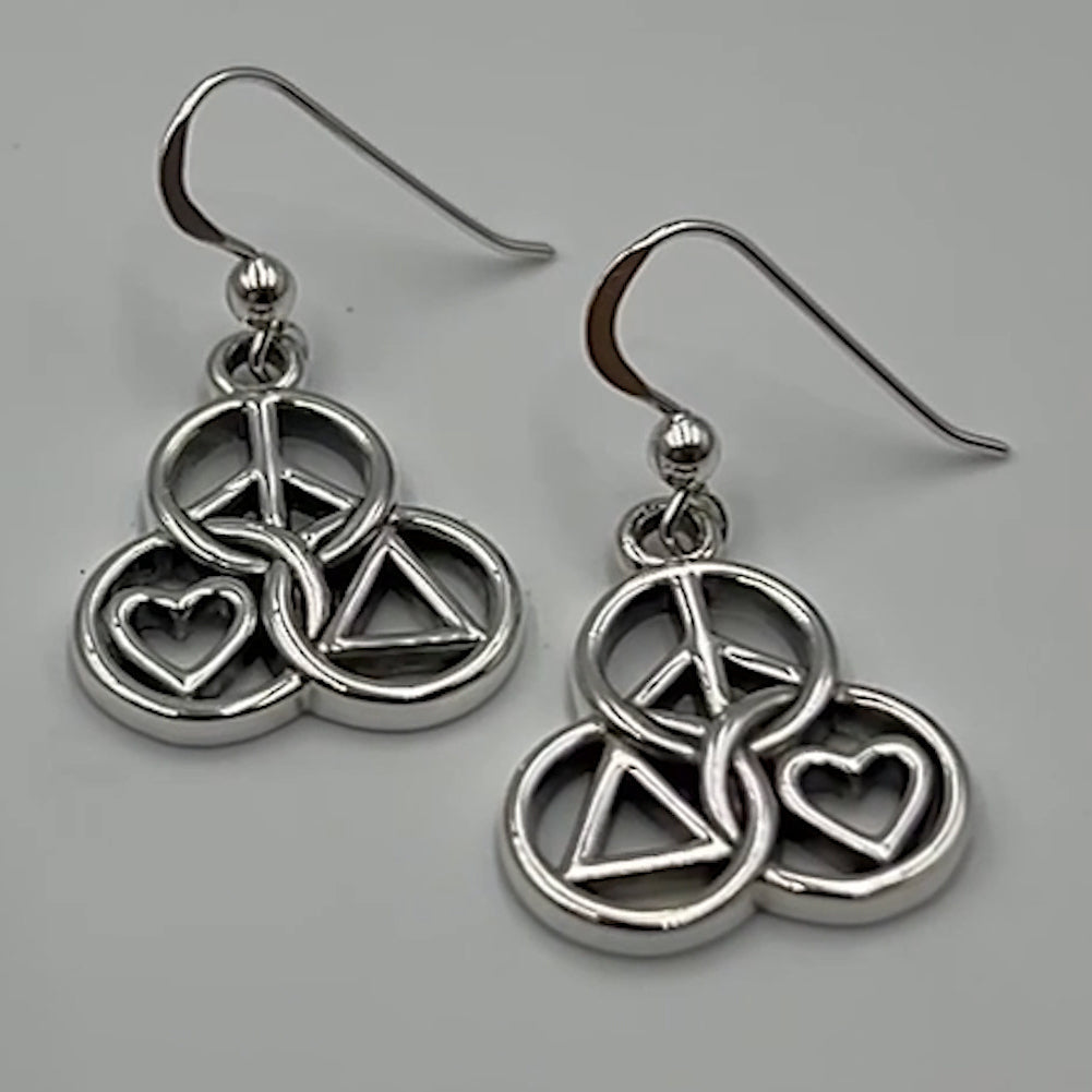 Peace, Love and Recovery in Borromean rings Silver Earrings TER2169