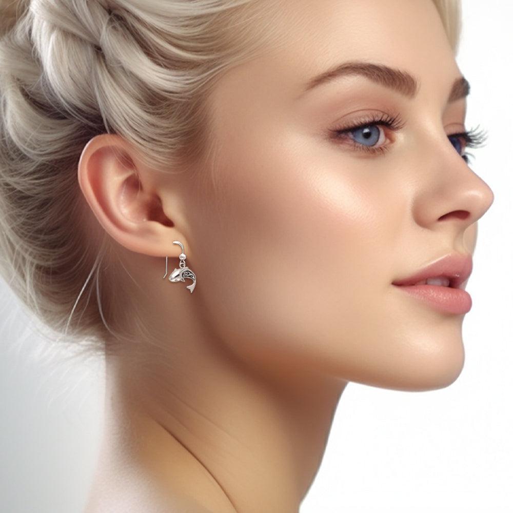 Celtic Shark Silver Earrings TER029 - peterstone.dropshipping