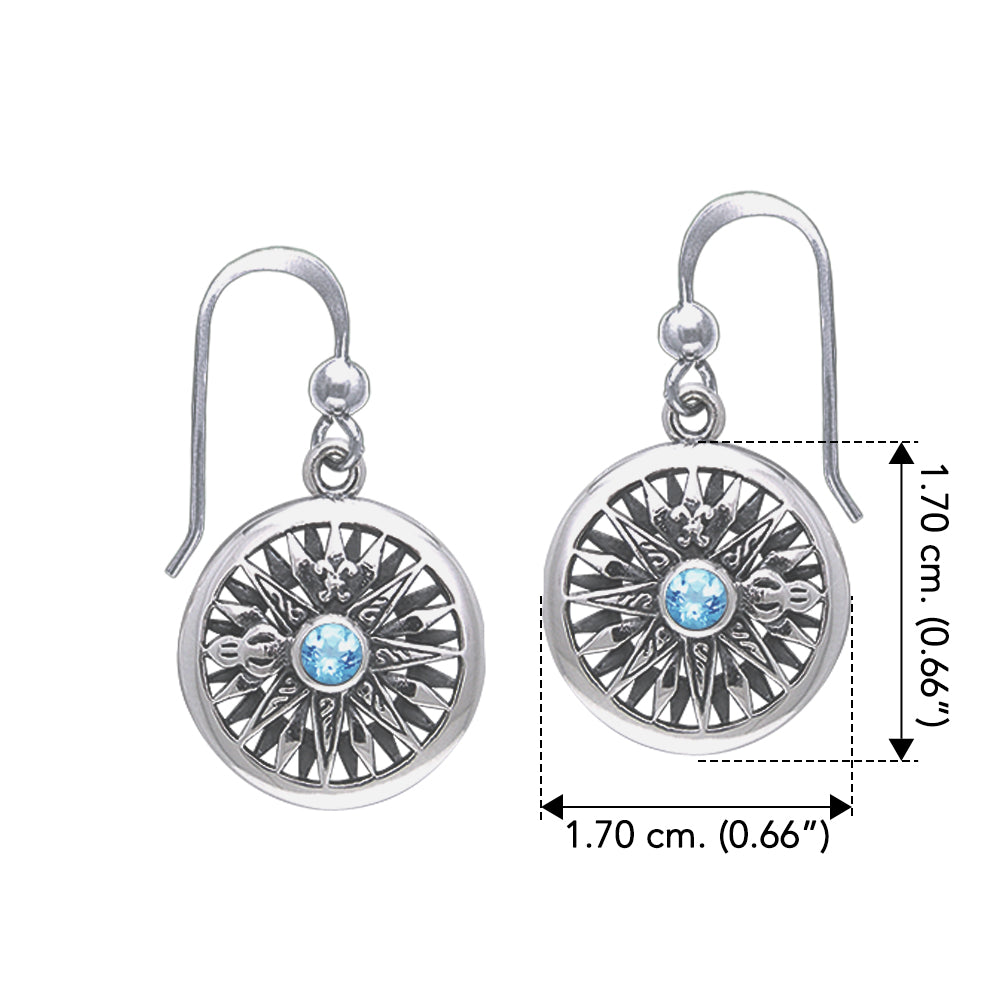 Sail to happiness and contentment ~ Celtic Knotwork Compass Sterling Silver Hook Earrings with Gemstone TER035