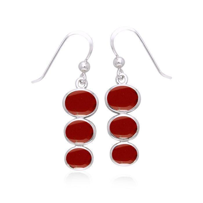 Round Tiered Cabochon Silver Earrings TER039