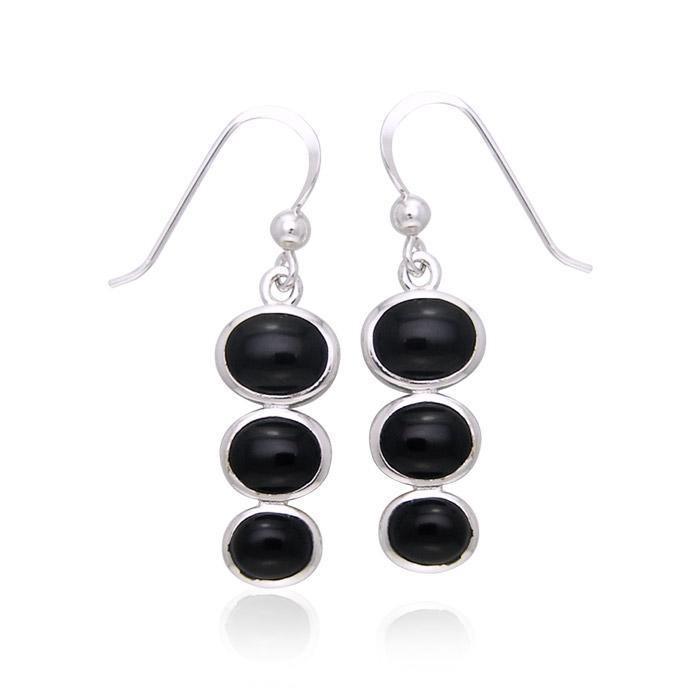 Round Tiered Cabochon Silver Earrings TER039