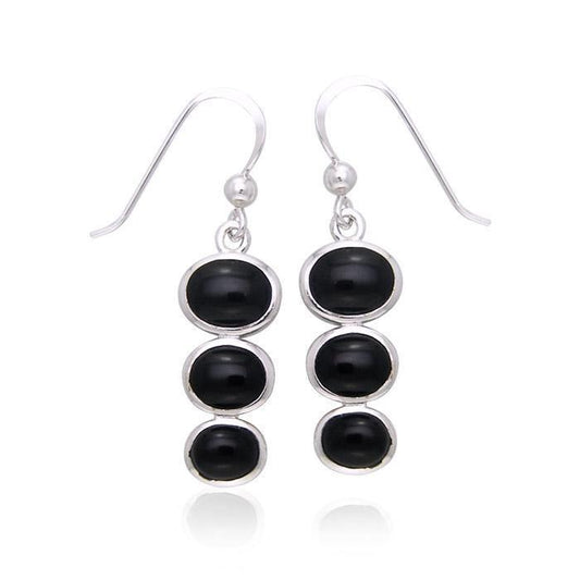 Round Tiered Cabochon Silver Earrings TER039