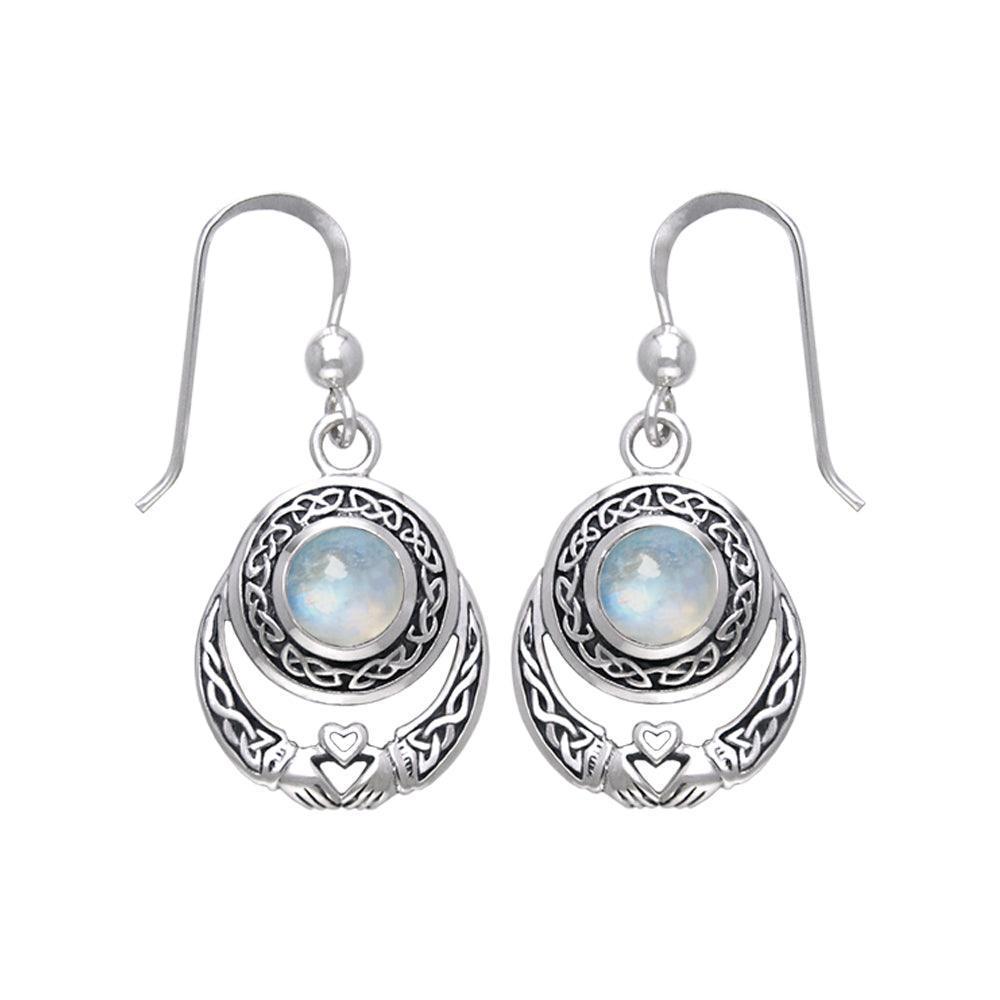 An inspirational love story for years ~ Celtic Knotwork Claddagh Sterling Silver Dangle Earrings Jewelry with Gemstone TER070