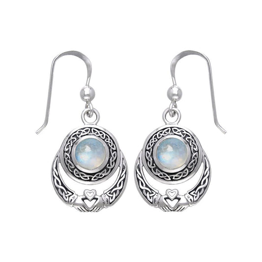 An inspirational love story for years ~ Celtic Knotwork Claddagh Sterling Silver Dangle Earrings Jewelry with Gemstone TER070