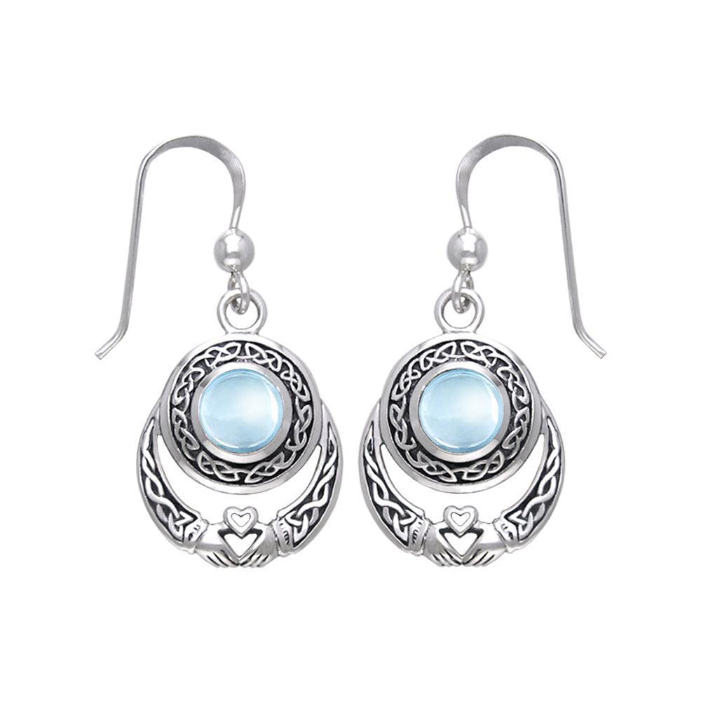 An inspirational love story for years ~ Celtic Knotwork Claddagh Sterling Silver Dangle Earrings Jewelry with Gemstone TER070