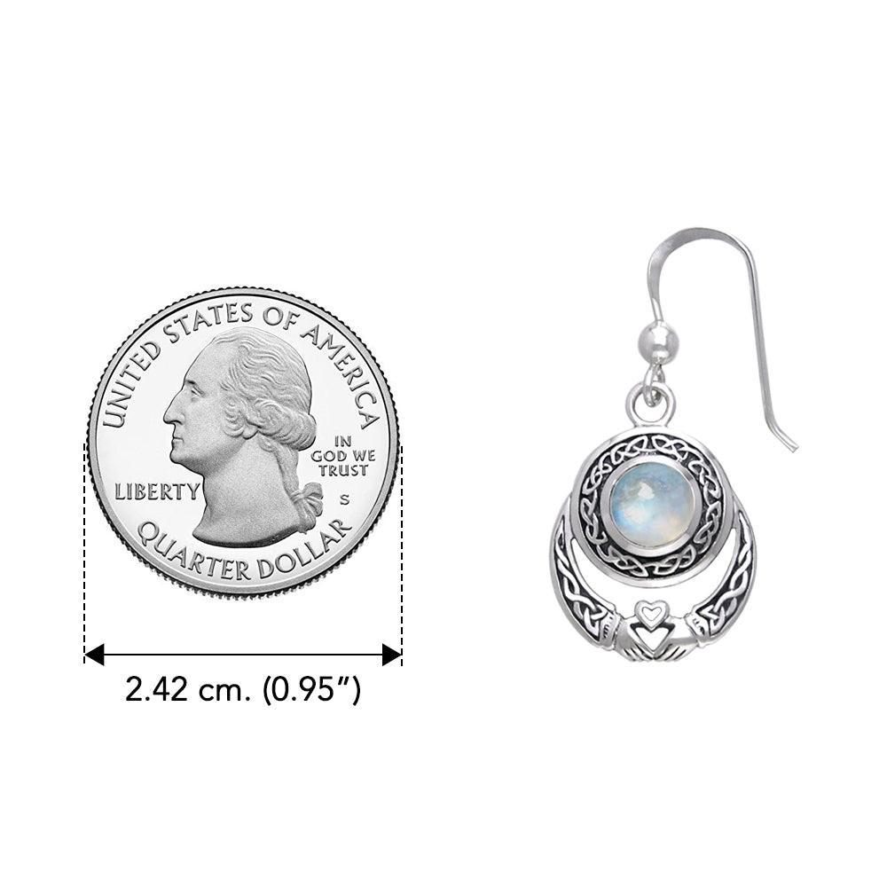 An inspirational love story for years ~ Celtic Knotwork Claddagh Sterling Silver Dangle Earrings Jewelry with Gemstone TER070