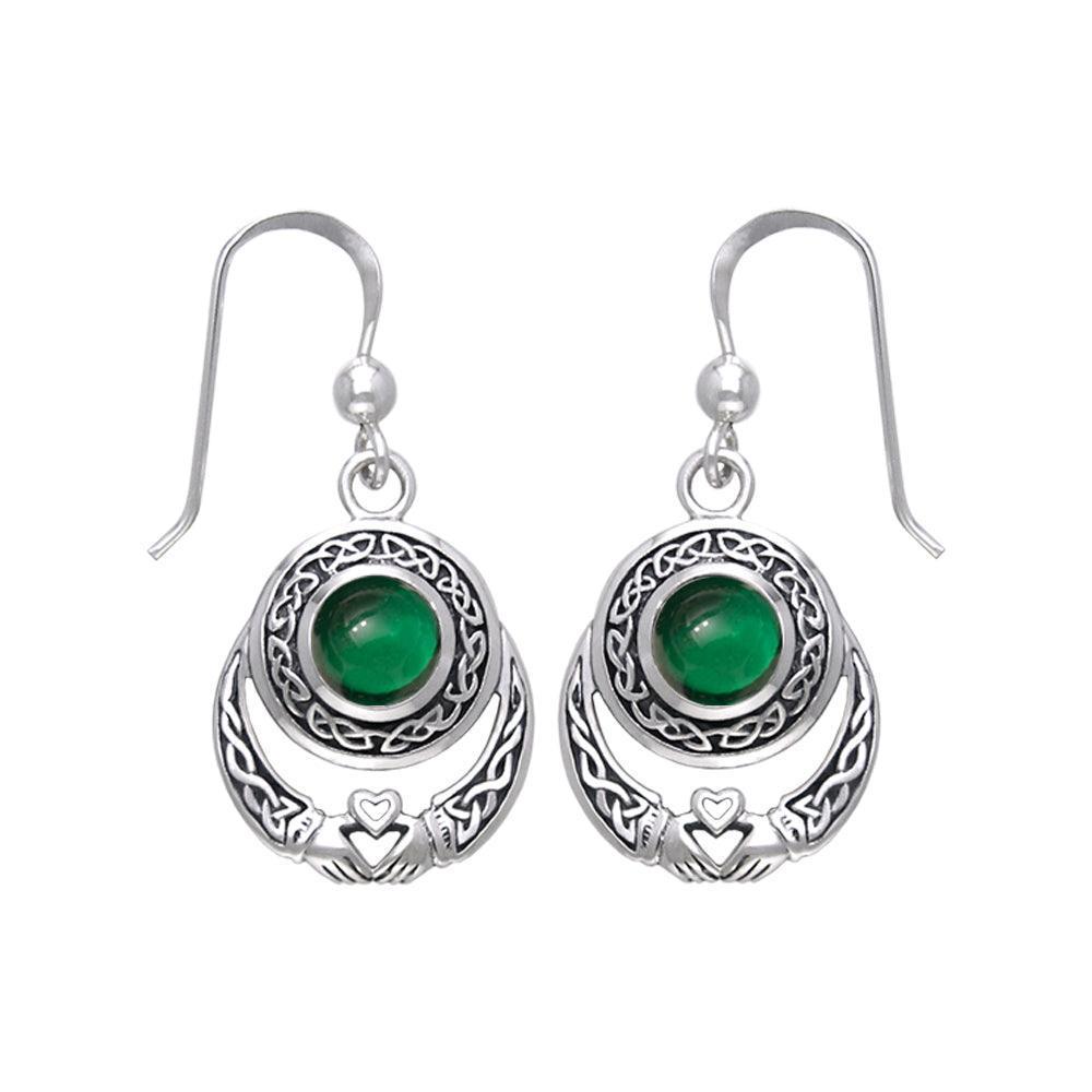 An inspirational love story for years ~ Celtic Knotwork Claddagh Sterling Silver Dangle Earrings Jewelry with Gemstone TER070