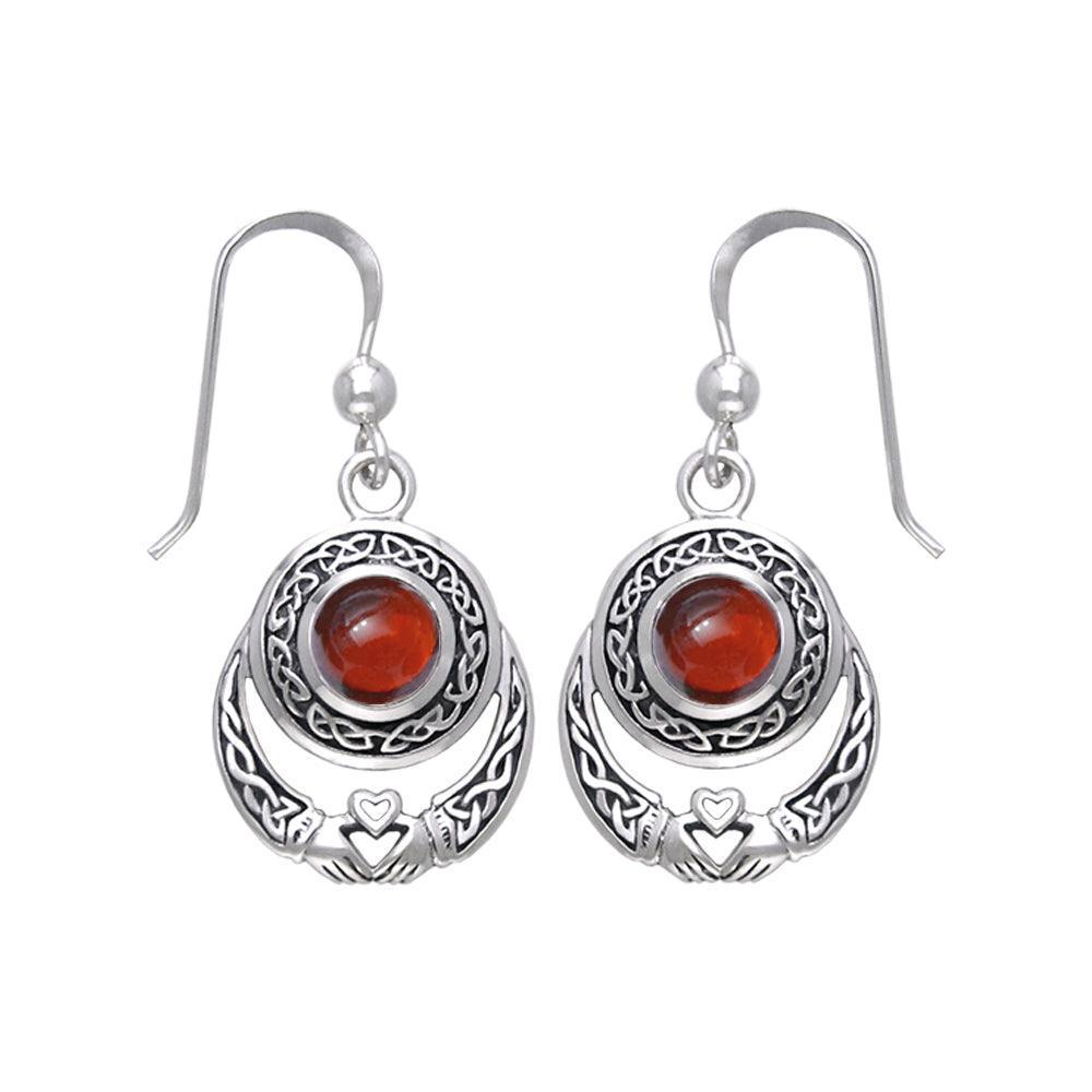 An inspirational love story for years ~ Celtic Knotwork Claddagh Sterling Silver Dangle Earrings Jewelry with Gemstone TER070