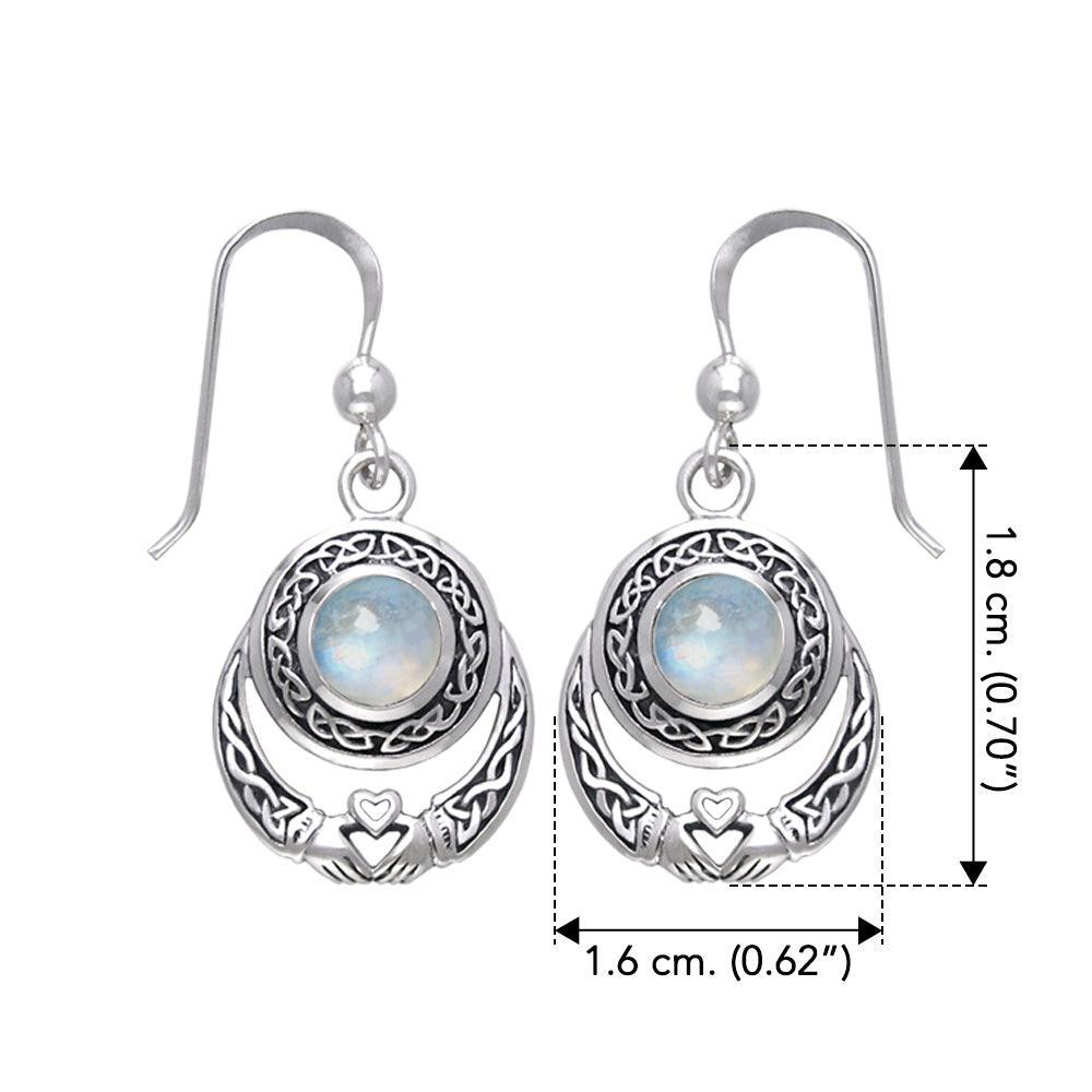 An inspirational love story for years ~ Celtic Knotwork Claddagh Sterling Silver Dangle Earrings with Gemstone TER070