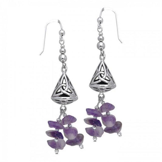 Speaks the power of three ~ Celtic Triquetra Sterling Silver Dangle Earrings with Gemstones