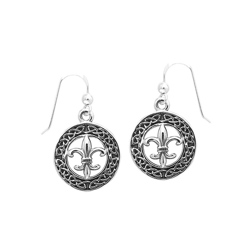 Fit for a queen in Celtic Knotwork Fleur-de-Lis Sterling Silver Jewelry Hook Earrings TER113