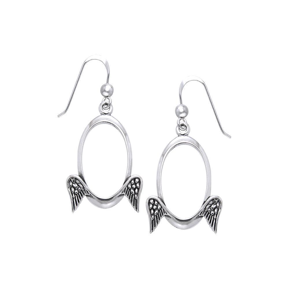 Oval Design Angel Wings Silver Earrings TER1154