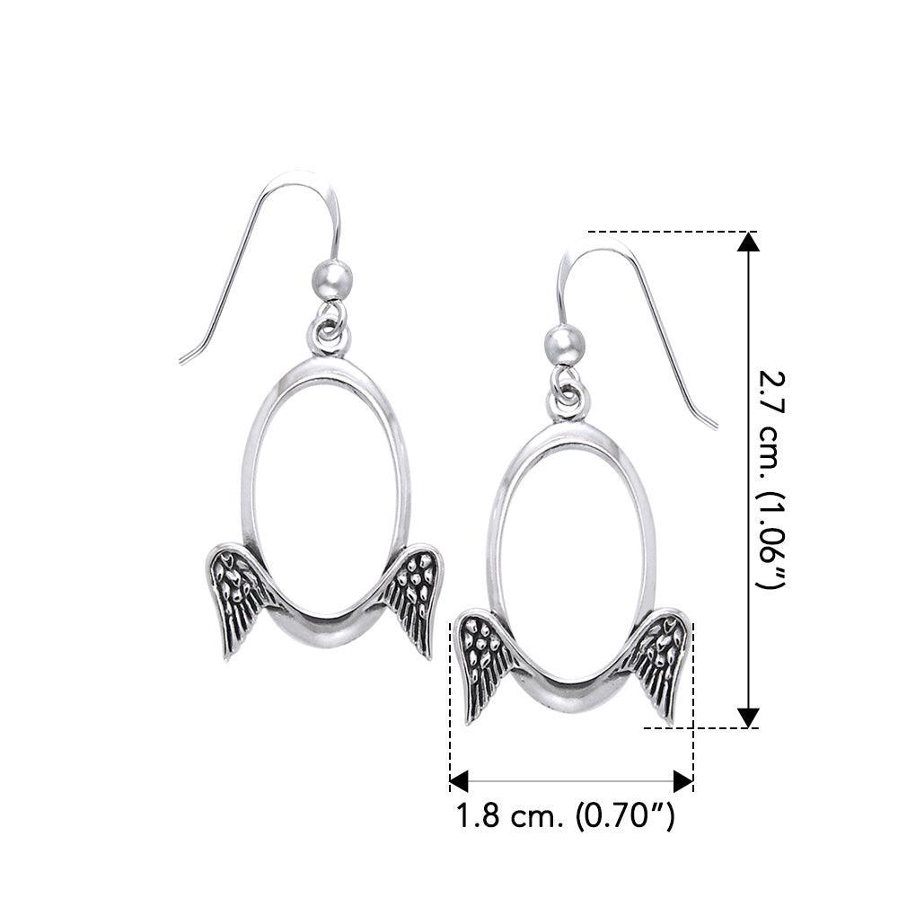 Oval Design Angel Wings Silver Earrings TER1154