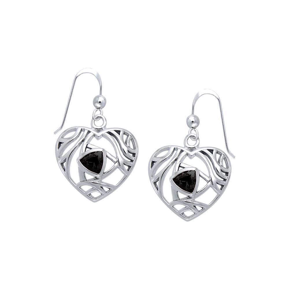 Elegant Heart Sterling Silver Earrings with Gemstone TER1183