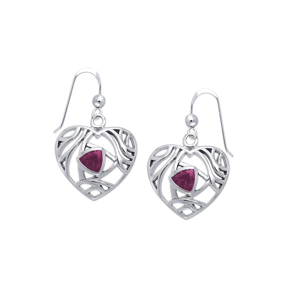 Elegant Heart Sterling Silver Earrings with Gemstone TER1183