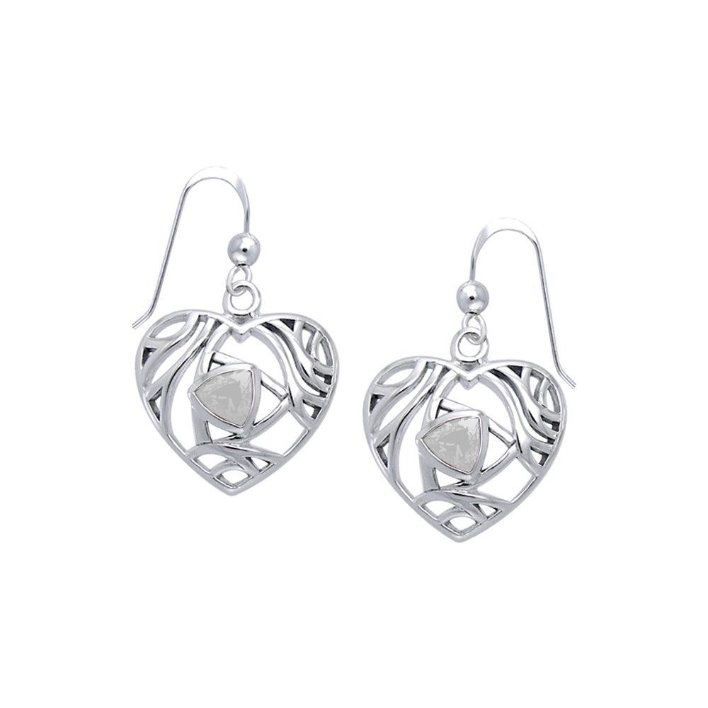 Elegant Heart Sterling Silver Earrings with Gemstone TER1183