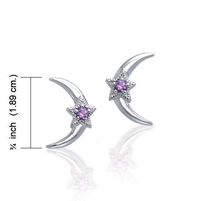 Crescent Moon and Star Gemstone Post Earrings TER1229