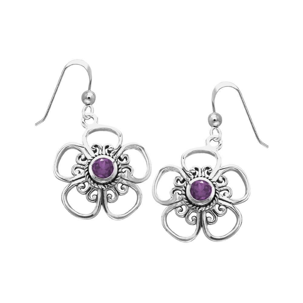 Lovely Bloom Sterling Silver Jewelry Hook Earrings with Gemstone TER1235