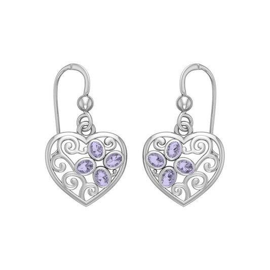 Flower in Heart Shape Silver Earrings TER1238