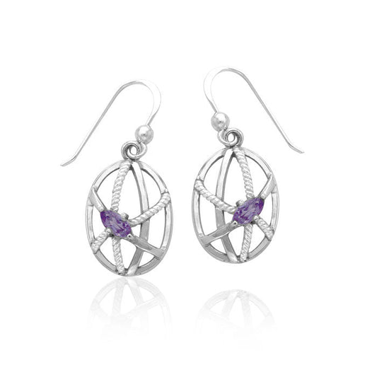 Contemporary Oval Shape with Rope Design Sterling Silver Earrings TER1253