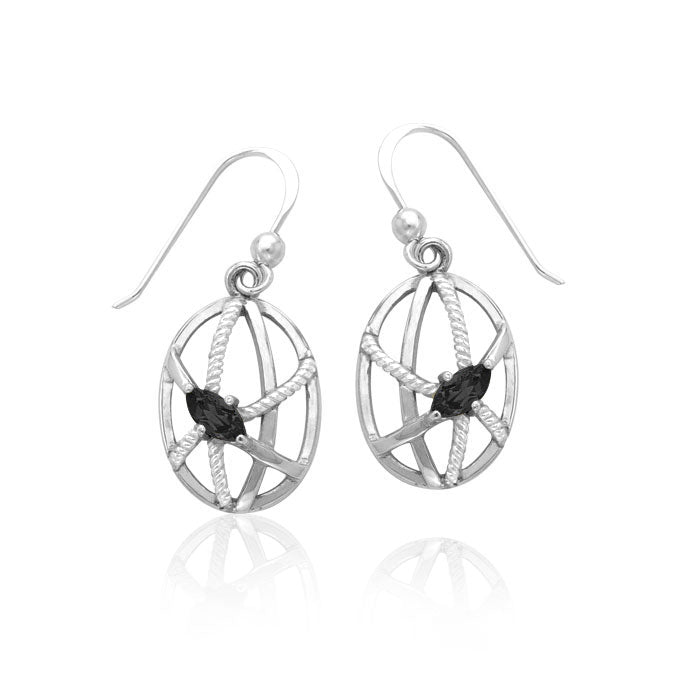 Contemporary Oval Shape with Rope Design Sterling Silver Earrings TER1253