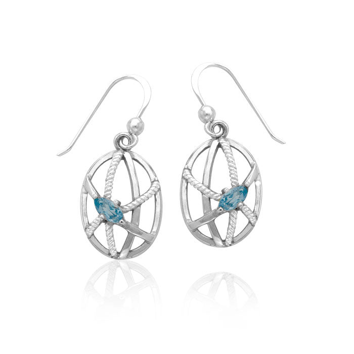 Contemporary Oval Shape with Rope Design Sterling Silver Earrings TER1253