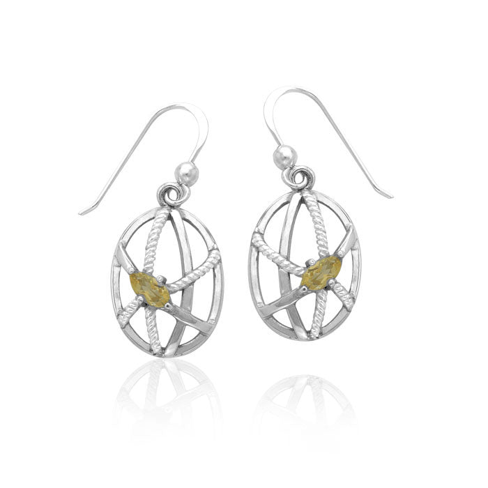 Contemporary Oval Shape with Rope Design Sterling Silver Earrings TER1253