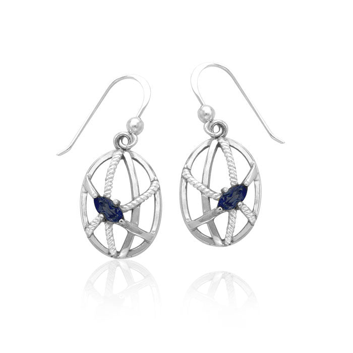 Contemporary Oval Shape with Rope Design Sterling Silver Earrings TER1253