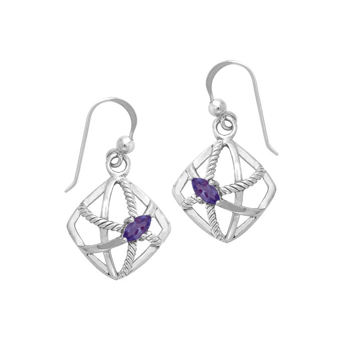 Contemporary Diamond Shape with Rope Design Sterling Silver Earrings TER1254