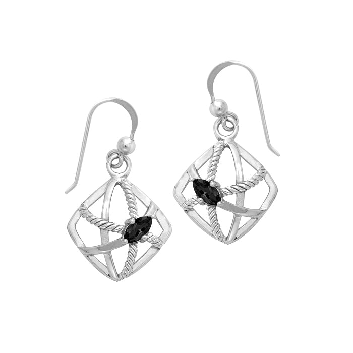 Contemporary Diamond Shape with Rope Design Sterling Silver Earrings TER1254