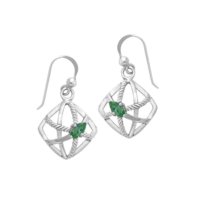 Contemporary Diamond Shape with Rope Design Sterling Silver Earrings TER1254