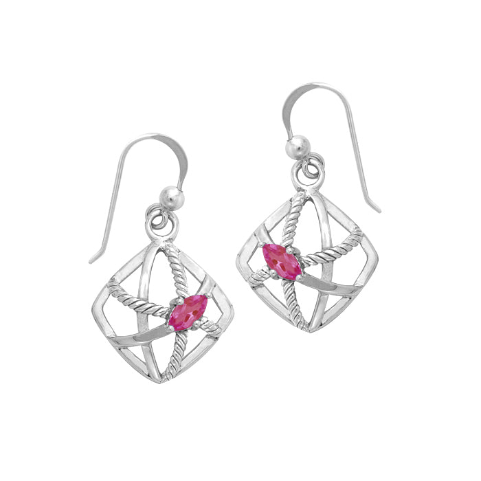 Contemporary Diamond Shape with Rope Design Sterling Silver Earrings TER1254