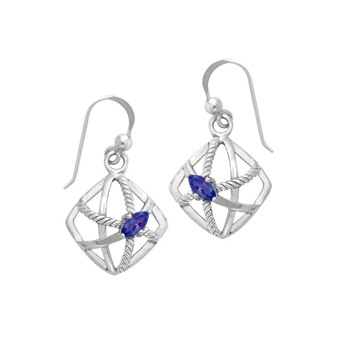 Contemporary Diamond Shape with Rope Design Sterling Silver Earrings TER1254
