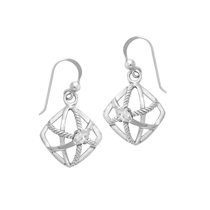 Contemporary Diamond Shape with Rope Design Sterling Silver Earrings TER1254